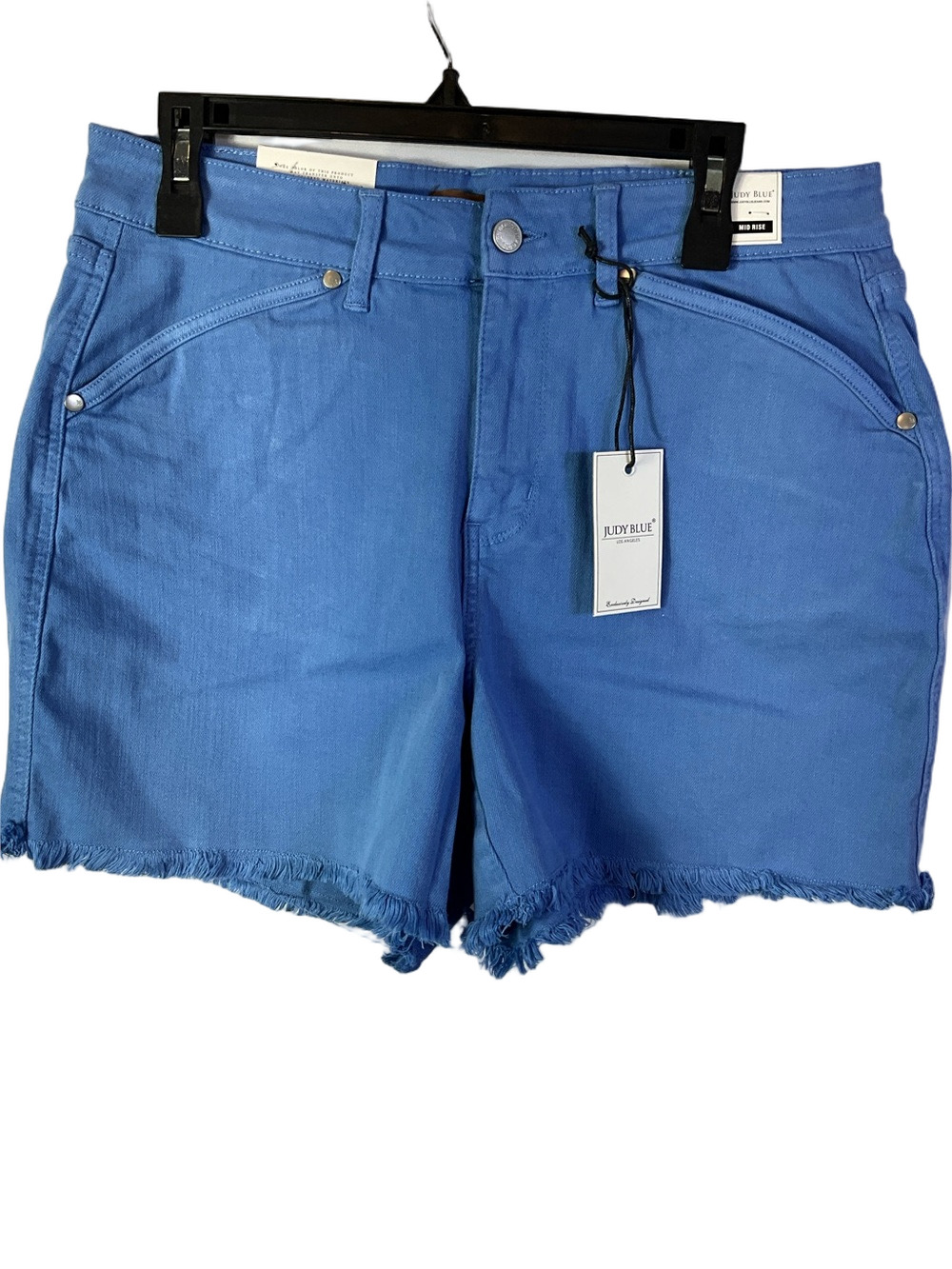 Judy Blue 1XL Sky Blue Denim Mid Rise Shorts with Raw Hem